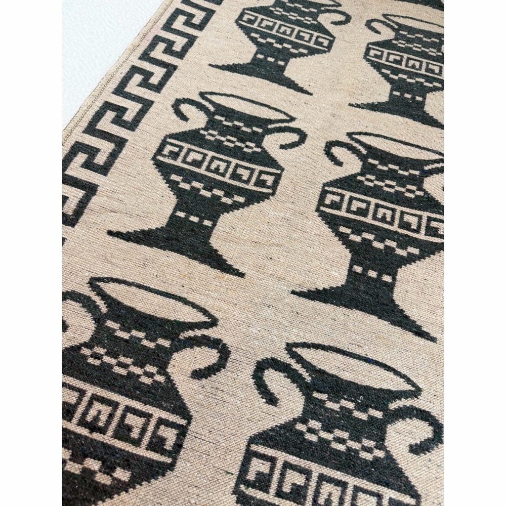 Tan/Black Woven Wall Tapestry with Greek Vase Design - Picture 5 of 12